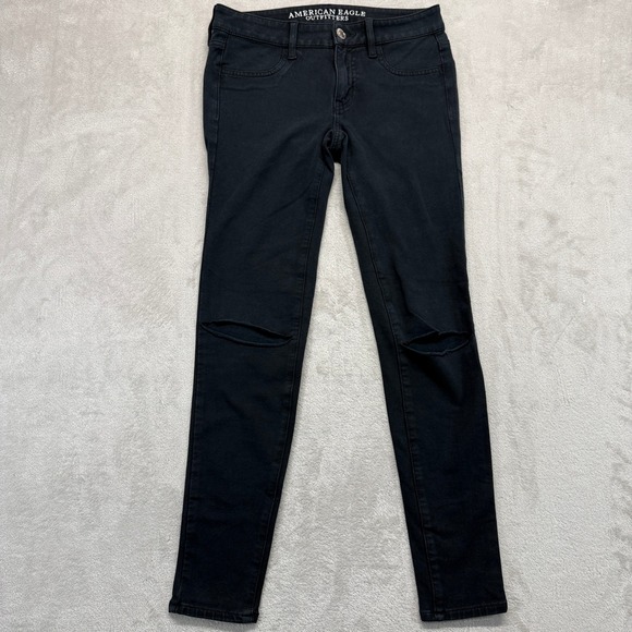 American Eagle Outfitters Denim - American Eagle Jeans Women's 2 Jegging Black Super Stretch Distressed Knee Slits